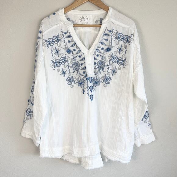 Kyla Seo Tops - Kyla Seo Embroidered Tunic Blouse Medium  Boho Peasant